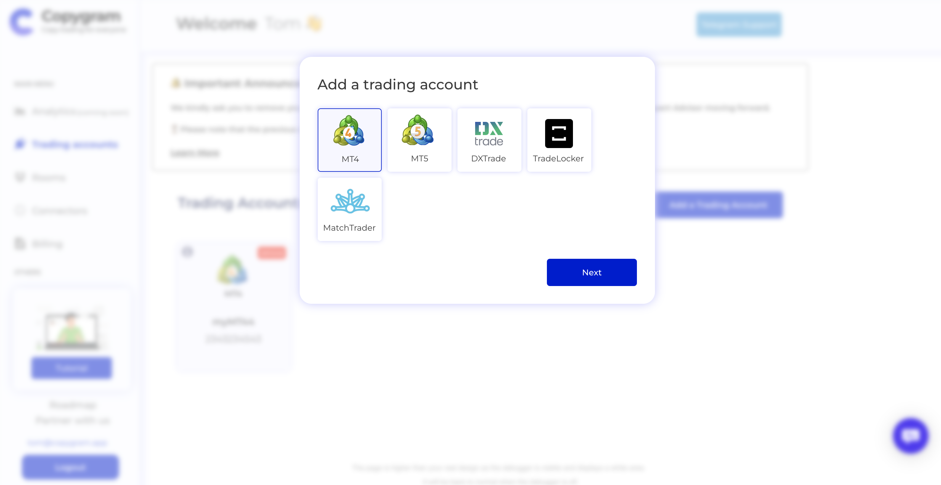 Select Metatrader 4 or 5